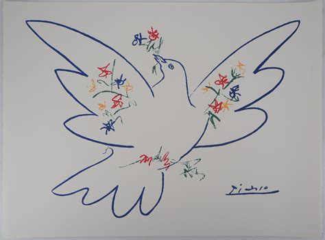 Pablo Picasso After Dove With Branch Of Flowers Signed Lithograph