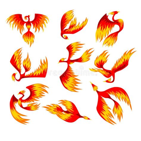 Flaming Phoenix Bird With Wide Spread Wings In The Orange Fire Colors