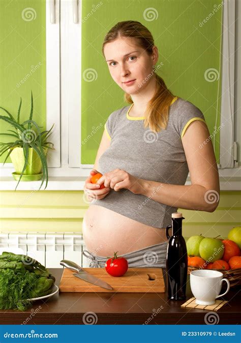 Pregnant Woman On Kitchen Stock Image Image Of Food 23310979