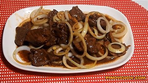Seasoned ground beef patties, browned in a skillet, and served with a gravy. Beef Steak (Bistek) | PinoyChow.com | Filipino Food Recipe ...