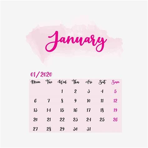 A Pink Calendar With The Word January Written In Cursive Writing On It