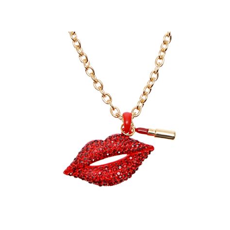 gold necklace w red kiss lips and rhinestones