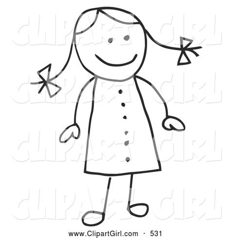 Clip Art Of A Cute Figure Stick Girl In A Dress Her Hair