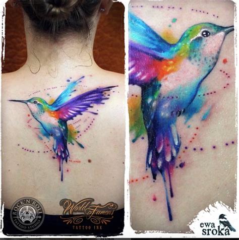 This sheet of watercolor bird tattoo / back temporary tattoo is great for temporary body makeup. 48 Greatest Hummingbird Tattoos of All Time - TattooBlend