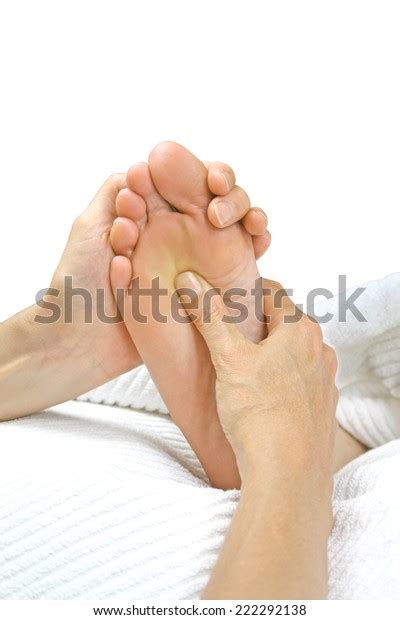 Giving Reflexology Treatment Reflexologist Holding Patients Stock Photo