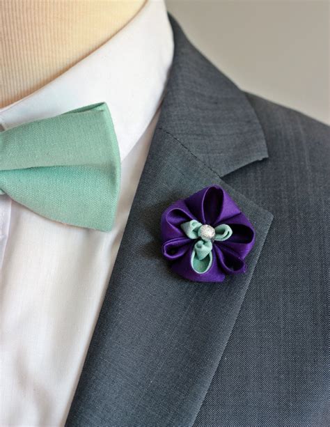 Plum Purple And Mint Flower Lapel Pin Mens Lapel Flower