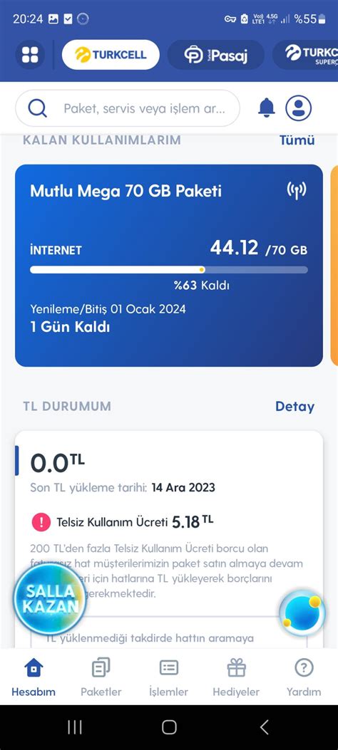 Turkcell Mutlu Mega 70 GB Yıllık Paketim Bugün Bitti Yenileyemiyorum