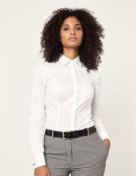 Women S White Fitted Cotton Stretch Shirt French Cuffs Hawes And Curtis Pants Women Fashion
