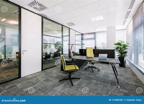 Small Modern Office Boardroom And Meeting Room Interior With Desks