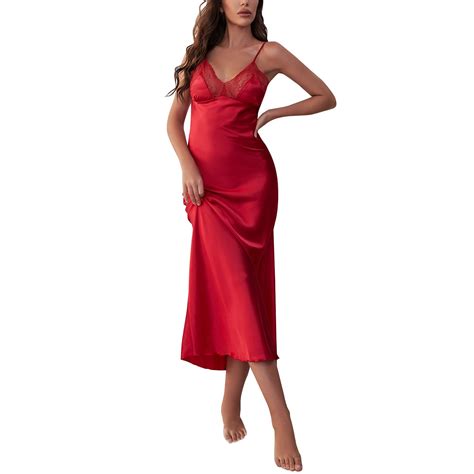Sebtyili Nightgown For Women Lingerie Satin Chemise Lingerie Nightie Full Slips Sleep Dress
