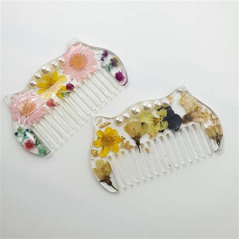 Handmade Resin Comb Decorative With Dry Pressed Flowers Etsy