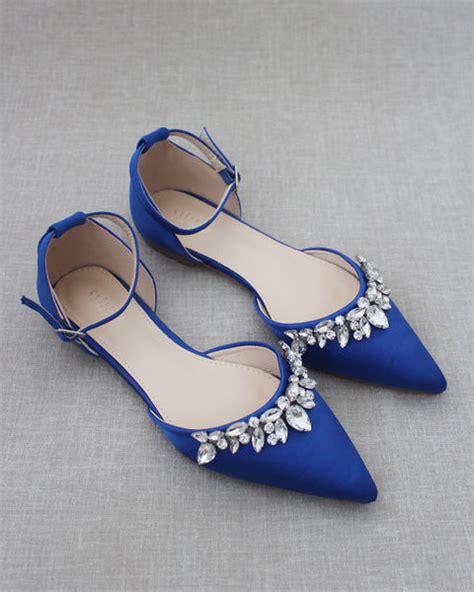 Royal Blue Satin Wedding Flats Women Wedding Shoes Bridesmaids Shoes