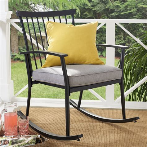 Better Homes And Gardens Shaker Patio Steel Black Rocking Chair Gray