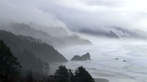 Storm Brings Rain And Fog To The Pacific Northwest Coast In Oregon