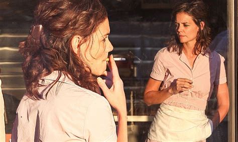 Katie Holmes Smokes On The Set Of All We Had As She Films Scene Dressed As A Diner Waitress