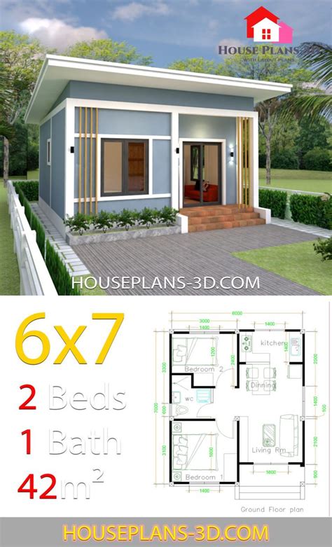 Simple House Plans 6x7 With 2 Bedrooms Shed Roof House