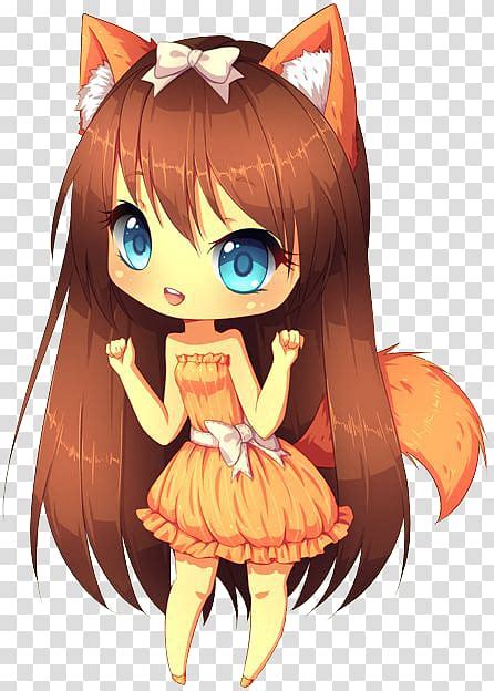 Chibi Anime Drawing Catgirl Kavaii Small Orange Fox Monster