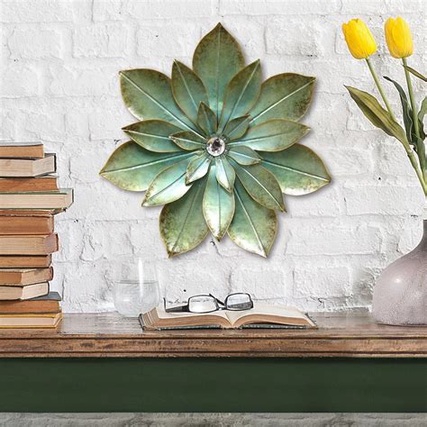 Green Embellished Flower Wall Decor Uniquely Living Metal Flower Wall
