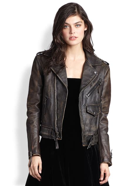 Polo Ralph Lauren Distressed Leather Moto Jacket In Brown Lyst