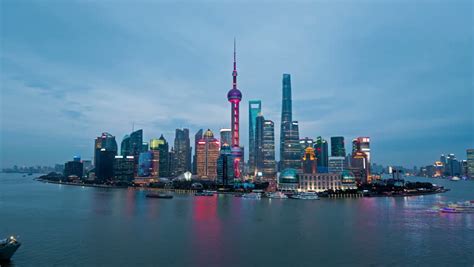 Shanghai Skyline And Aerial View Of Huangpu River On Daytime Time Lapse