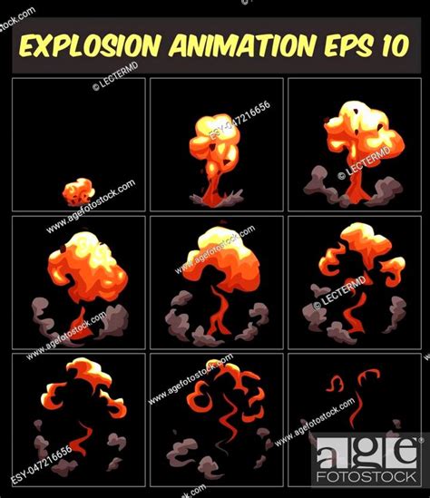 Vector Cartoon Explosion Animation Frames For Game Sprite Sheet On