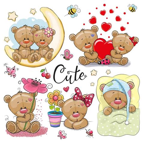 Set Of Cute Cartoon Teddy Bear — Stock Vector © Reginast777 151958348
