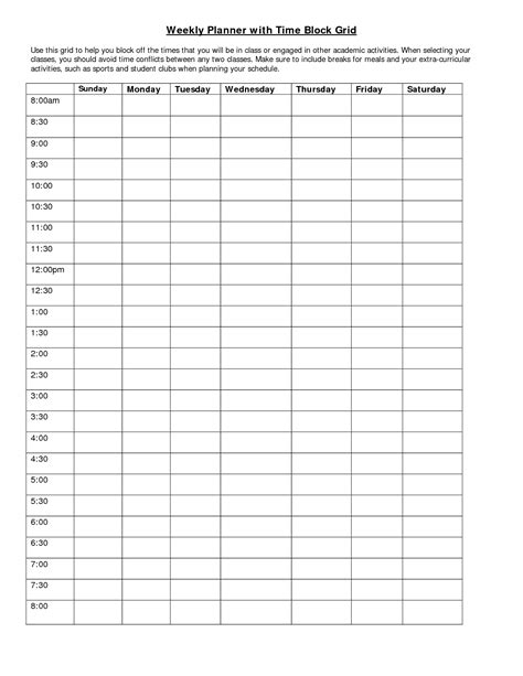 Weekly Planner With Time Block Grid Calendar Program Schedule Calendar