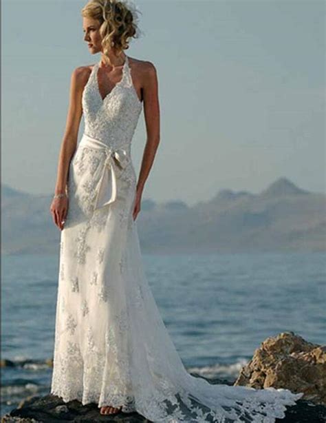 Beaded Lace Appliques Tulle Vintage Beach Wedding Dresses