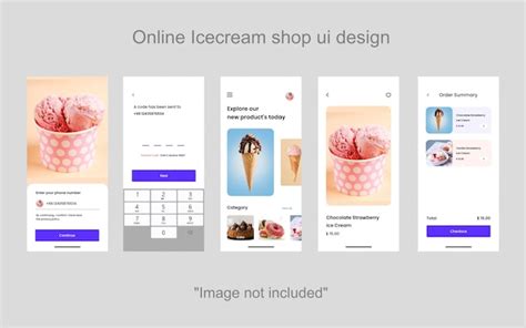 Diseño de interfaz de usuario de heladería en línea pantallas de aplicaciones móviles Vector