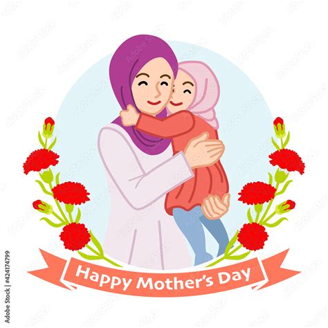 Mother Hugging A Daughter Muslim Mothers Day Clip Art Stock Vector Adobe Stock