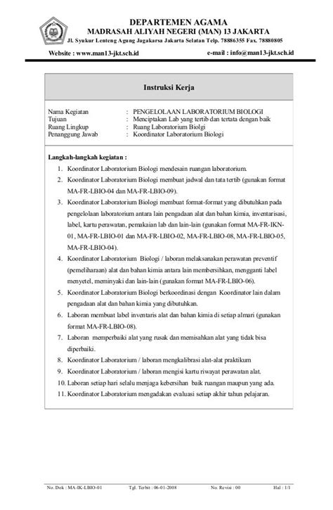 Contoh Instruksi Kerja Perusahaan Set Kantor Riset