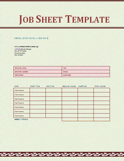 Job Sheet Layout Free Word Templates