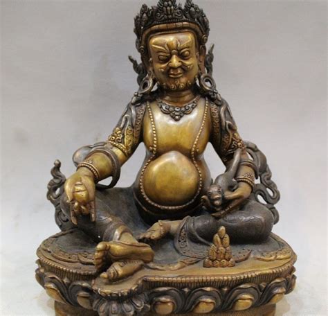10 Tibet Buddhism Pure Bronze Wealth God Yellow Jambhala Buddha Statue