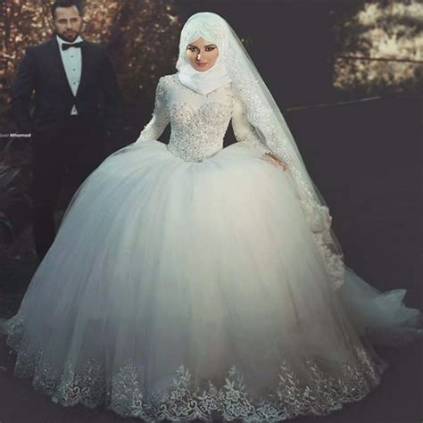 Vestido De Noiva 2019 Vintage Lace Long Sleeve Muslim Wedding Dress