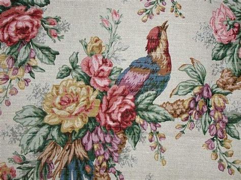 Bird Floral Multi Color On Flax Linencotton Fabric From 1982 Etsy