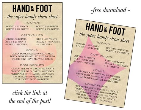 Hand Knee And Foot Card Game Score Sheet Games World