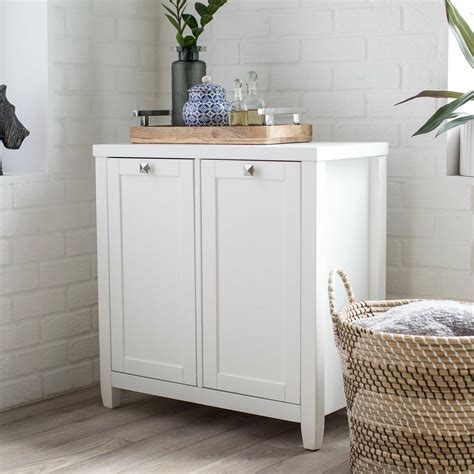 Classic White Laundry Room Essentials Double Laundry Hamper Cabinet