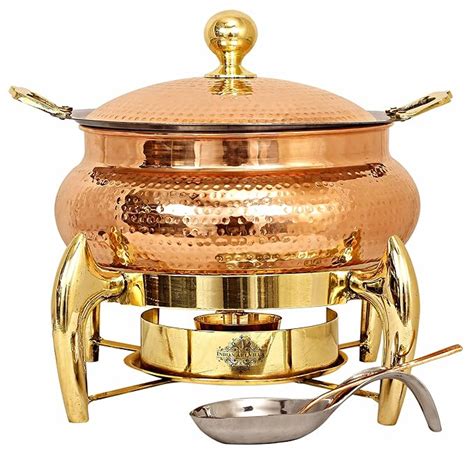 Buy Indian Art Villa Hammered Steel Copper Chafing Dish With Brass Fuel Gel Stand Buffet Warmer