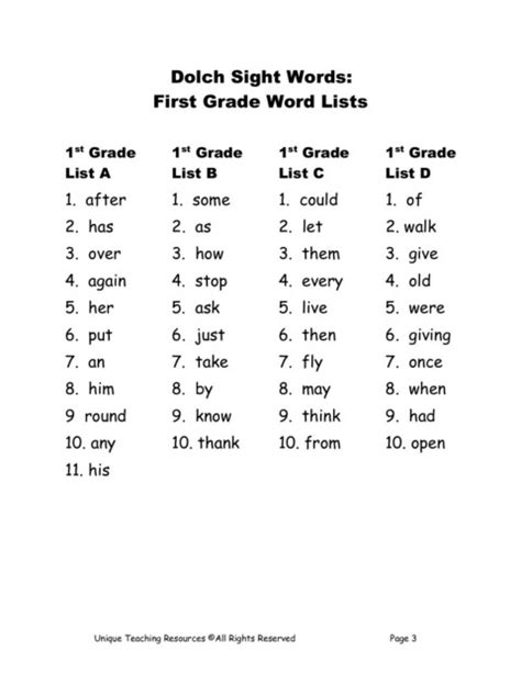 4th Grade Dolch Sight Words Pdf 4th Grade Dolch Sight Words List