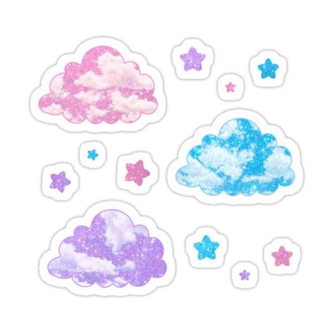 Kawaii Clouds With Glitter Sticker By Disco Dottie Cloud Stickers