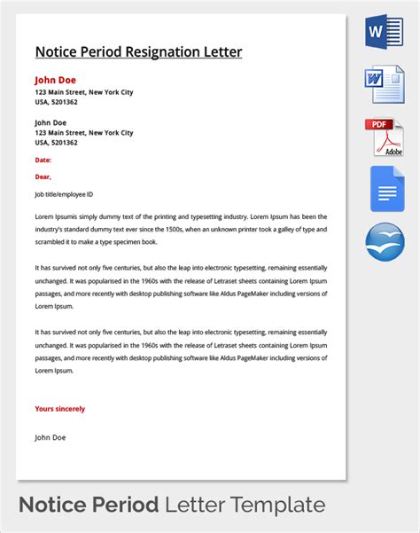 It Resignation Letter Sample With Notice Period Pdf Template