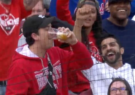 Watch Cincinnati Reds Fan Catches Foul Ball In His Beer Chugs In Celebration Sports