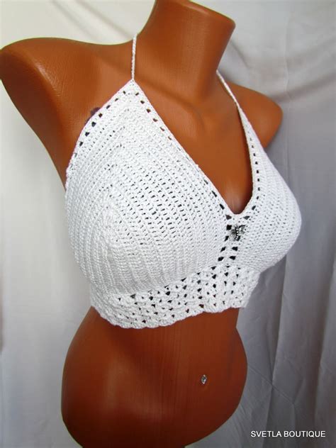 Crochet Bra Sexy Crochet Bustier Halter Top In White Bikini Etsy