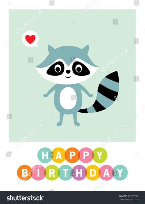 Cute Raccoon Happy Birthday Greeting Card Vector De Stock Libre De