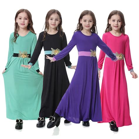 Appliques Muslim Girl Dress Abaya Robe Arabian Dress Abayas For Sale