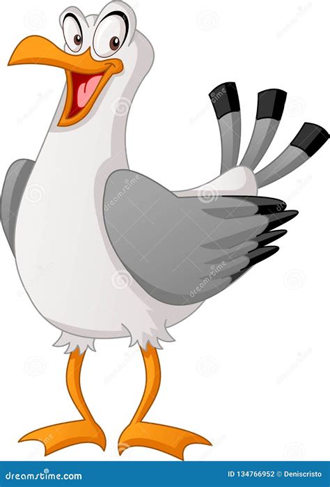 Cartoon Cute Gull Vector Illustration Of Funny Happy Seagull Stock