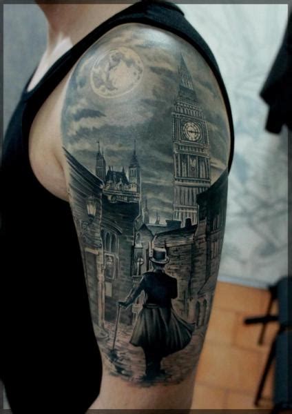 Shoulder Realistic City Tattoo By Pavel Roch