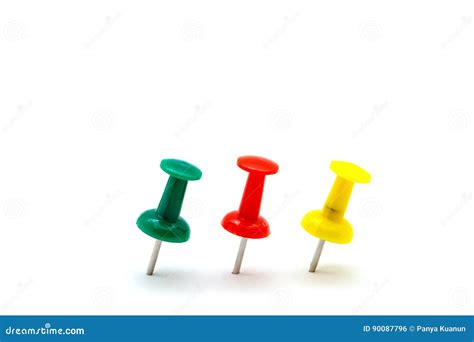 Set Of Colorful Color Push Pins Isolated On White Background Stock