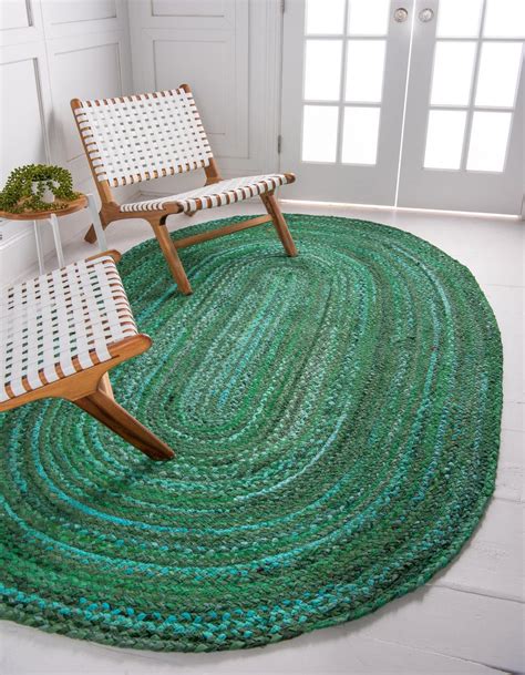 Green 152cm X 245cm Braided Chindi Oval Rug Au Rugs