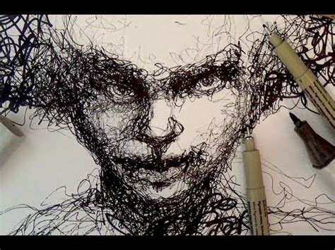 The boldness and variation of line, along with the stark contrasts of black ink. Pen and Ink Drawing Tutorials | Scribble portrait drawing ...